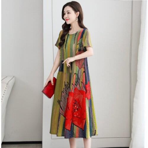 Long Vacation Style Print Dress Women Up High Waist O Neck plus size Dress New Fashion Summer Bohemian short Sleeveless Dress