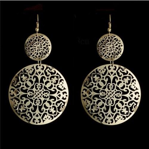 QCOOLJLY New Sale Gold Color Amazing Double Circles Shape Fine Dangle Earrings For Women Lady Wholesale