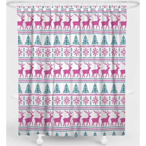 Christmas Tree Reindeer Snowflake Shower Curtain Polyester Waterproof Curtain Family Bathroom Decor Creative Array Bath Screen