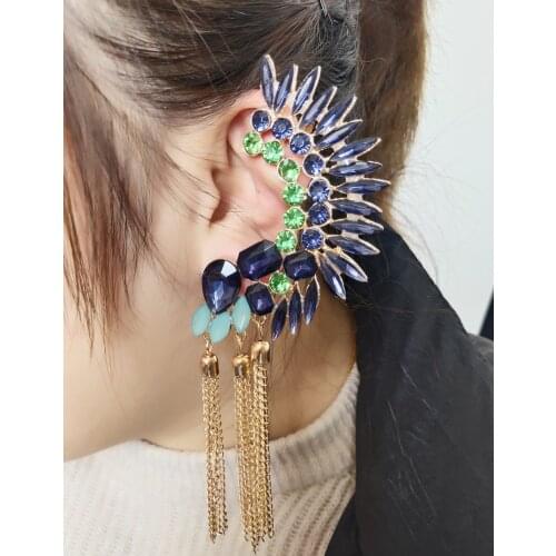 High-grade luxury rhinestone tassel chain earrings, stylish colorful crystal hanging earrings, elegant womens banquet jewelry