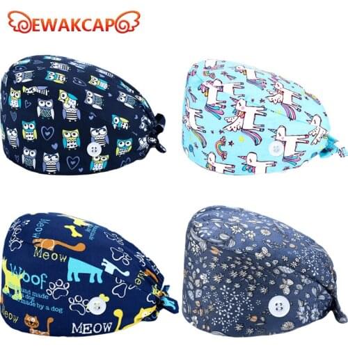 Unisex adjustable nursing surgicals hats Health Work Caps Beauty Salon Beautician Scrubs Caps Breathable Scrubs Caps Buttons