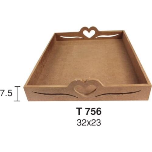 T756 Small Heart Tray, Can Be Painted Mdf Raw Wood Tray