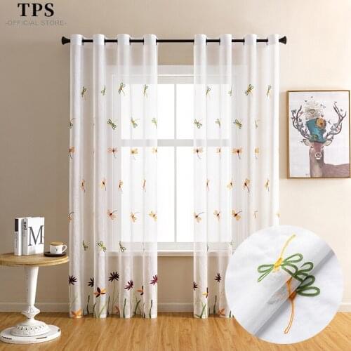 TPS Dragonfly Embroidered Tulle Sheer Curtains for Living Room Bedroom Curtains Window Kitchen Window Treatment Home Decor Panel
