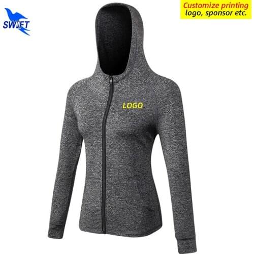 Customize LOGO Quick Dry Women Long sleeve Running Jacket Fitness Yoga Hoodies Zipper Sweatshirt Gym Sports Outwear Hooded Coat