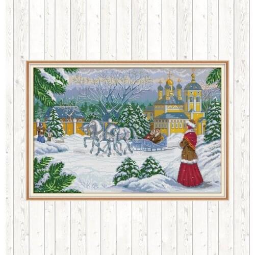Waiting In The Snow Cross Stitch Needlework for Embroidery Kits 14CT 11CT Counted and Stamped Patterns Wall Home Decor Kits
