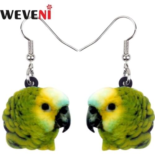 WEVENI Acrylic Tropic Yellow-headed Parrot Bird Earrings New Long Dangle Drop Fashion Jungle Animal Jewelry For Women Girls 2018