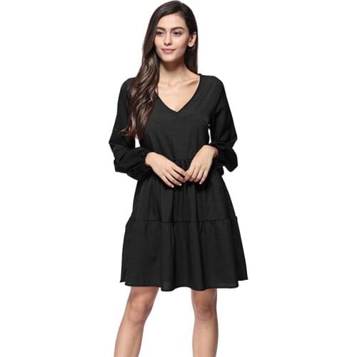 Vintage Dress Fashion Princess Dress Sweet Temperament Sexy Solid Plus Size Loose Long Sleeve V-Neck Women Dress Chiffon