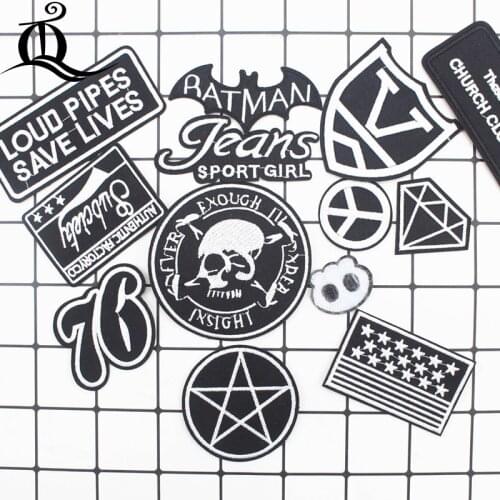 1PC Patches For Clothing Embroidery Black White Badge Diamond/Peace/Lightning Patches For Apparel Bags DIY Accessories DQ01