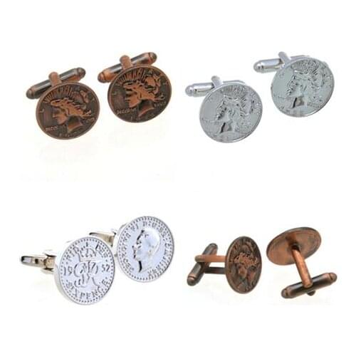 10pairs/lot Antique Copper Head Portrait Icon Cufflinks Retro Sixpence Cuff Links Vintage Style Mens Jewelry Wholesale