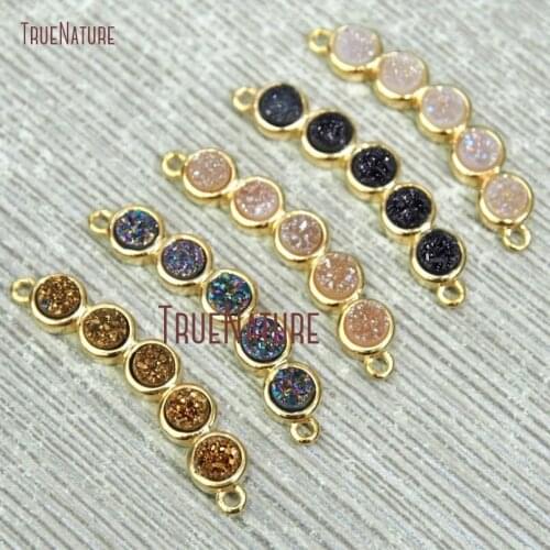10Pcs Titanium Peach, Titanium Gold, Titanium Black Druzy Crystal Gold Electroplated Circle Pendant On Sale 34x5mm PM12537