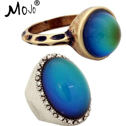 2PCS Vintage Bohemia Retro Color Change Mood Ring Emotion Feeling Changeable Ring Temperature Control Ring for Women RG002-RS027