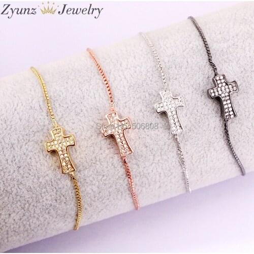 20PCS ZYZ327-1287 Cubic Zirconia Cross Connector Beads Bracelets in 4 colors
