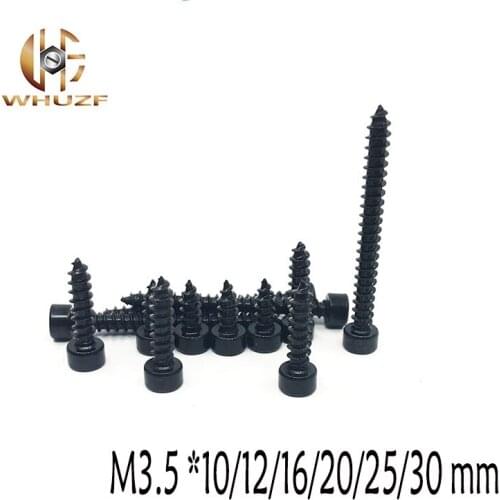 20Pcs M3.5 *10/12/16/20/25/30 Black Cylinder Head Hexagon Head Self-tapping Screws Cup Furniture Sound Sharp Screws