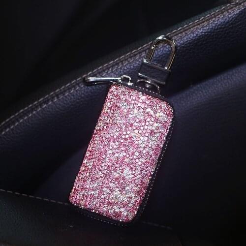 Diamond Leather Car Key Cover Case Bling Car Accessories for Girls Woman for Benz Mazda 3 2005 Bmw F30 Toyota Bmw F10