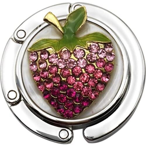 25PCS / LOT Portable Apple Folding bag holder Purse Metal Rhinestone Hook Hanger Holder Keyring Desk Hanger Holder