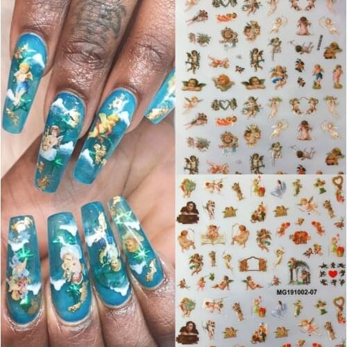 3D Angel Flower Pattern Nail Stickers Cupid Self-Adhesive Transfer Decals Slider DIY Tips Nail Art Decorations Manicure Wrap