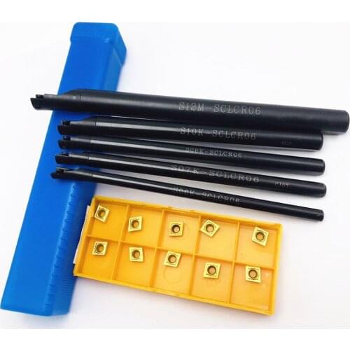 5 pieces S12M SCLCR06 S06K / S07K / S08K / S10K 95 degree spiral turning tool boring bar + 10 pieces CCMT060204 lathe tool