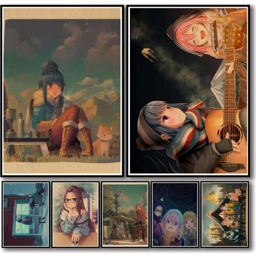 50 Designs Anime Yuru Camp Kraftpaper Poster Artwork Fancy Wall Sticker for Coffee House Bar