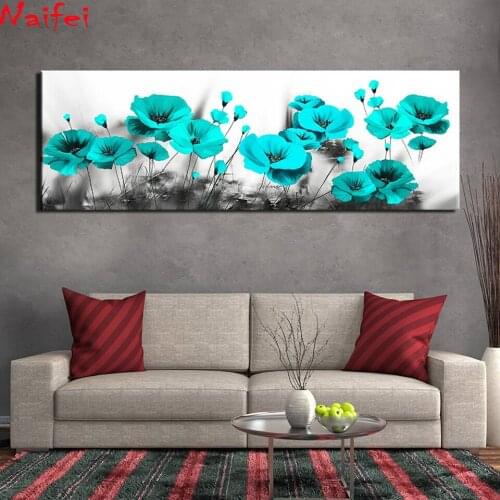 Large size 5D Round Diamond Painting Black and White blue poppy Full Square Flowers Embroidery Mosaic Cross Stitch Handmade Gift