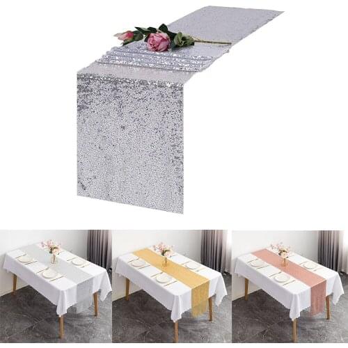 Sequin Table Runner 30x180cm Glitter Metallic Sparkly Table Dust Cover Banquet Decoration for Wedding Birthday Christmas Party