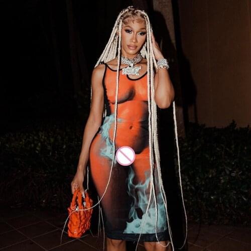 Cutubly Club Party Maxi Dresses For Girls Fashion Clothing Women Summer Print Tight Slim Casual Irregular Straps Sexy Dress New