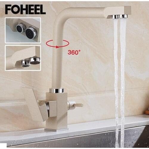 FOHEEL Filter Kitchen Faucets 360 Rotation with Water Purification Deck Mounted Mixer Tap for Kitchen Modern Design