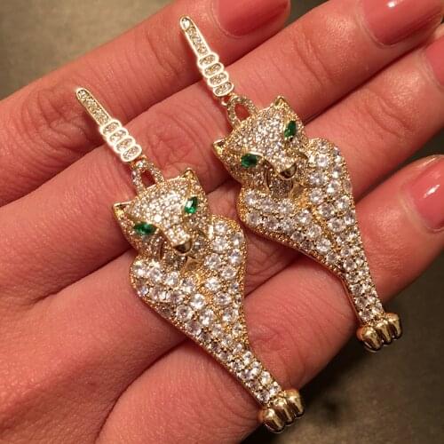 Exquisite full diamond leopard pearl earrings European and American exaggerated earrings