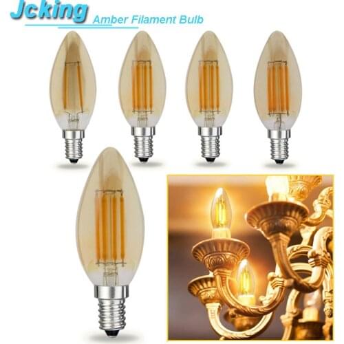JCKing Dimmable 2W/4W/6W/8W E12/E14 LED Filament Bulbs Candle tip LED Amber Bulb, LED Antique Chandelier