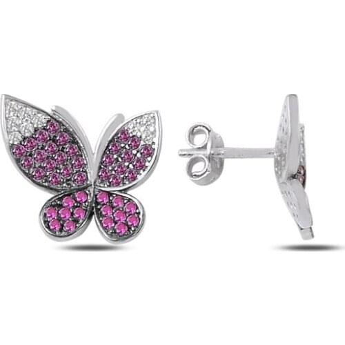 KUTAYDAN Pink Toning Zircon Studded Butterfly Earrings 925 Sterling Silver