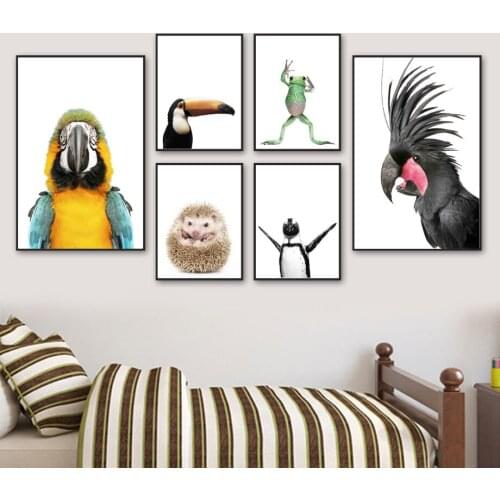 Cute Parrot Toucan Frog Penguin Hedgehog Animal Wall Art Canvas Painting Nordic Posters And Prints Wall Pictures Kids Room Decor