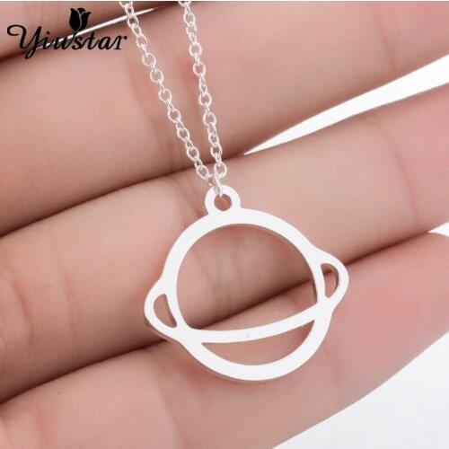 Trendy Space Planet Pendant Necklaces for Women Men Astronomers Gifts Chains Necklace Stainless Steel Sun System Saturn Jewelry