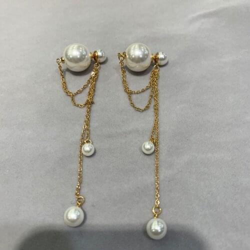 Fashion smart big imitation pearl stud earring front and back long tassels fashion women jewelry free shipping only 1 pair