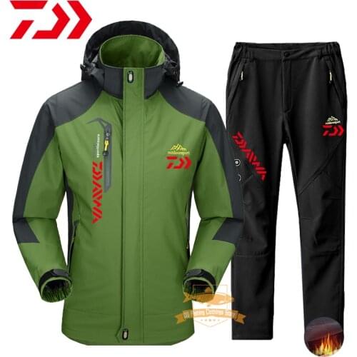 2021 Daiwa Men Fishing Jacket Autumn Winter Windproof Waterproof Warm Jacket Fleece Pants Outdoor Hiking Camping Fishing Suits