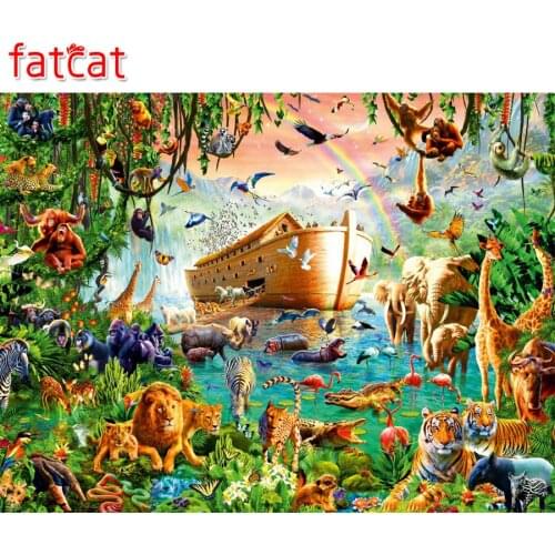 FATCAT 5d diy diamond painting rainbow animals life full square round boat diamond embroidery rhinestone needlework decor AE146
