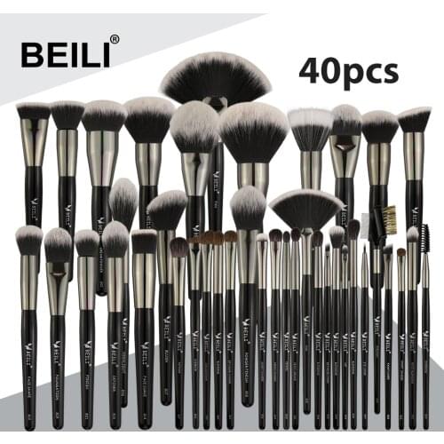 BEILI Black Professional 40 Pieces Makeup Brushes Set Soft Natural bristles powder Blending Eyebrow Fan Foundation make up brush