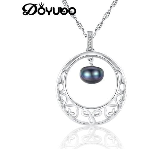 DOYUBO Antique Womens Semiround Freshwater Pearl Hollow Pendant Necklace High Quality Lady Pearl Charms Chains Jewelry VA274