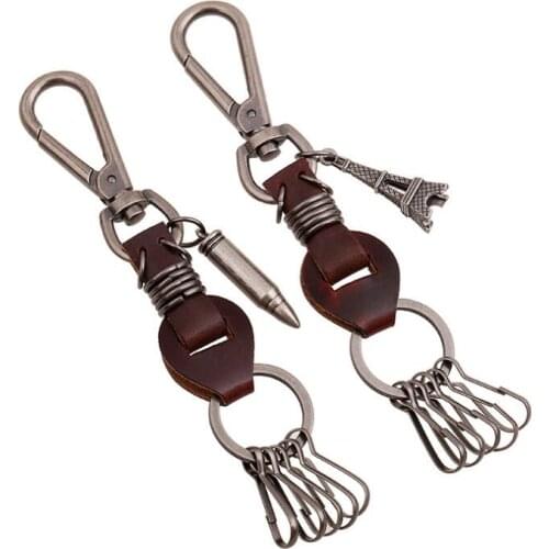 Punk Rock Gothic Men Metal Leather Keychain Bullet Tower Charm Keyring Bag Holder Hippie Car Key Chains Vintage Fashion Jewelry