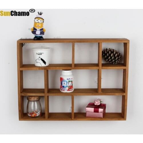 Groceries Made Old Wooden Three-story Wall Hollow Shelves Creative Home Small Ornaments Storage Rack Accessories