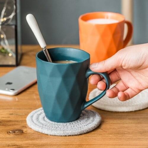 Simple Ceramics Coffee Mugs With Lid Spoon Drinkware Office Drinking Tea fruit juice Cups Porcelain Breakfast Milk Cup Colorful