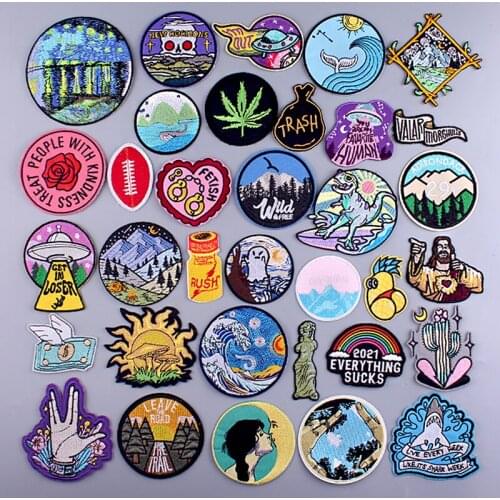 Pulaqi Van Gogh Patch Embroidered Patches For Clothing Badges Outdoor Patch Iron On Patches On Clothes Stripe Applique Jacket