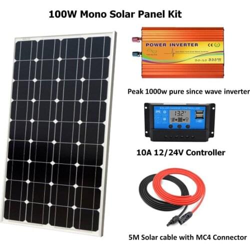 100W Mono Solar Panel Kit with peak 1000w pure since wave inverter:100W Mono Solar Panel, PWM 10A LCD Controller Off Grid System