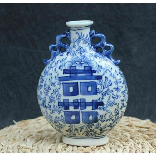 Old Chinese Blue and white porcelain Hand painting Double happiness Vases