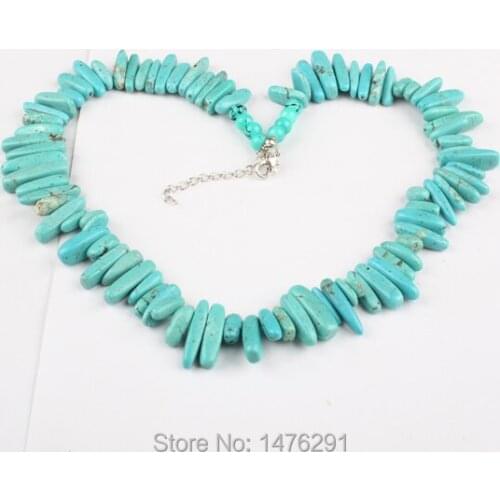 Unique Charming Irregular Green Howlite Stone Beads Necklace 1 Strand 18"L