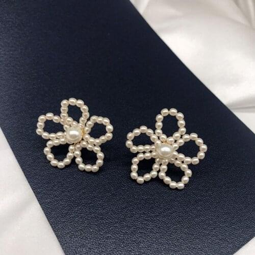 S925 Silver Needle Ear Jewelry Internet Celebrity Minimalist Flower Earrings Korea Super Fairy Temperament Pearl Jewelry