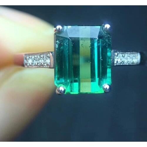 Fine Jewelry Real Pure 18 K Gold Jewelry 100% Natural Green Tourmaline Gemstones 3ct Diamonds Males Wedding Fine Mans Rings