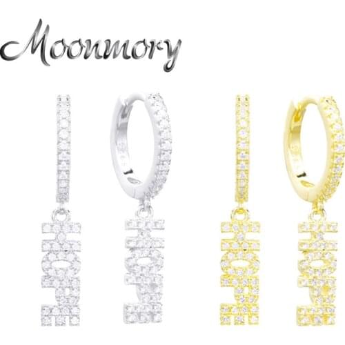 Moonmory 925 Sterling Silver HOPE Pendant Earrings For Women European Pop Jewelry CZ Crystal Piercing Ear Stud Christmas Gifts