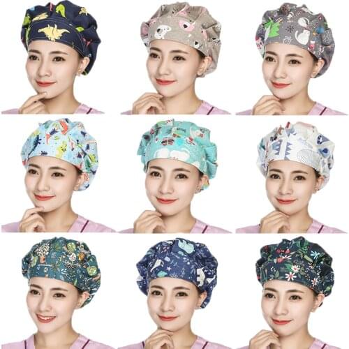 Women Scrubs Caps Printed Cotton Bandage Adjustable Caps Sweatband Bouffant Hats Nursing Uniform Work Wear Men Hats Accessories