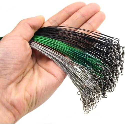 20Pcs Anti Bite Steel Fishing Line Steel Wire Leader with Spinning Swivel Sea Fishing Accessory Lead Core 15/20/30cm X809