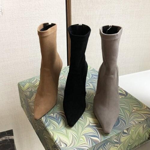 2020 Autumn 3 colors Winter Womens Boots Zipper Leaher Woman Ankle Boots Pointed Toe High Hees size 33-42