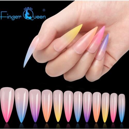 24pcs Fake Nails Colorful Ombre Ballerina Glossy Party Press on Nail False Tips Artificial Finger Manicure for Women and Girls